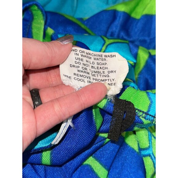 Vtg 70s Kamehameha Blue Green Abstract Geometric Hawaiian Pants Wide Leg Large - Picture 6 of 7